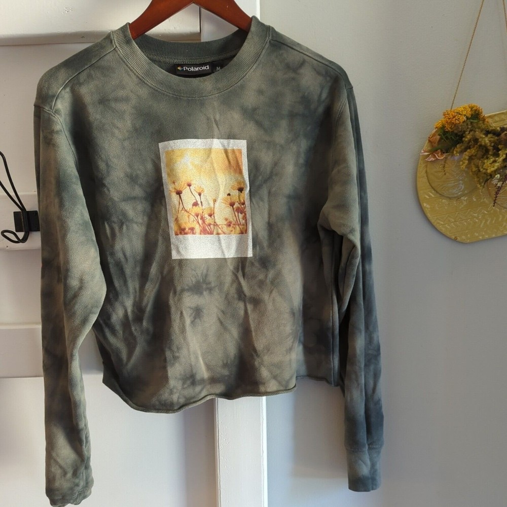 Women’s Green Tie-dye Polaroid Cropped Sweatshirt Medium Wildflowers